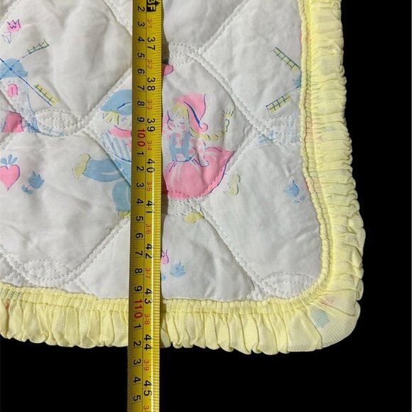 Vintage Baby Blanket Crib Toddler Bedding Dutch Yellow Pink 1950s Kitschy - Picture 9 of 10